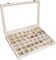 Velvet Jewelry Tray 48 Grid Jewelry Display Tray Organizer Box with Transparent Lid Rings Earrings Necklaces Pendants Display Box Suitable for Women and Girls (Beige)